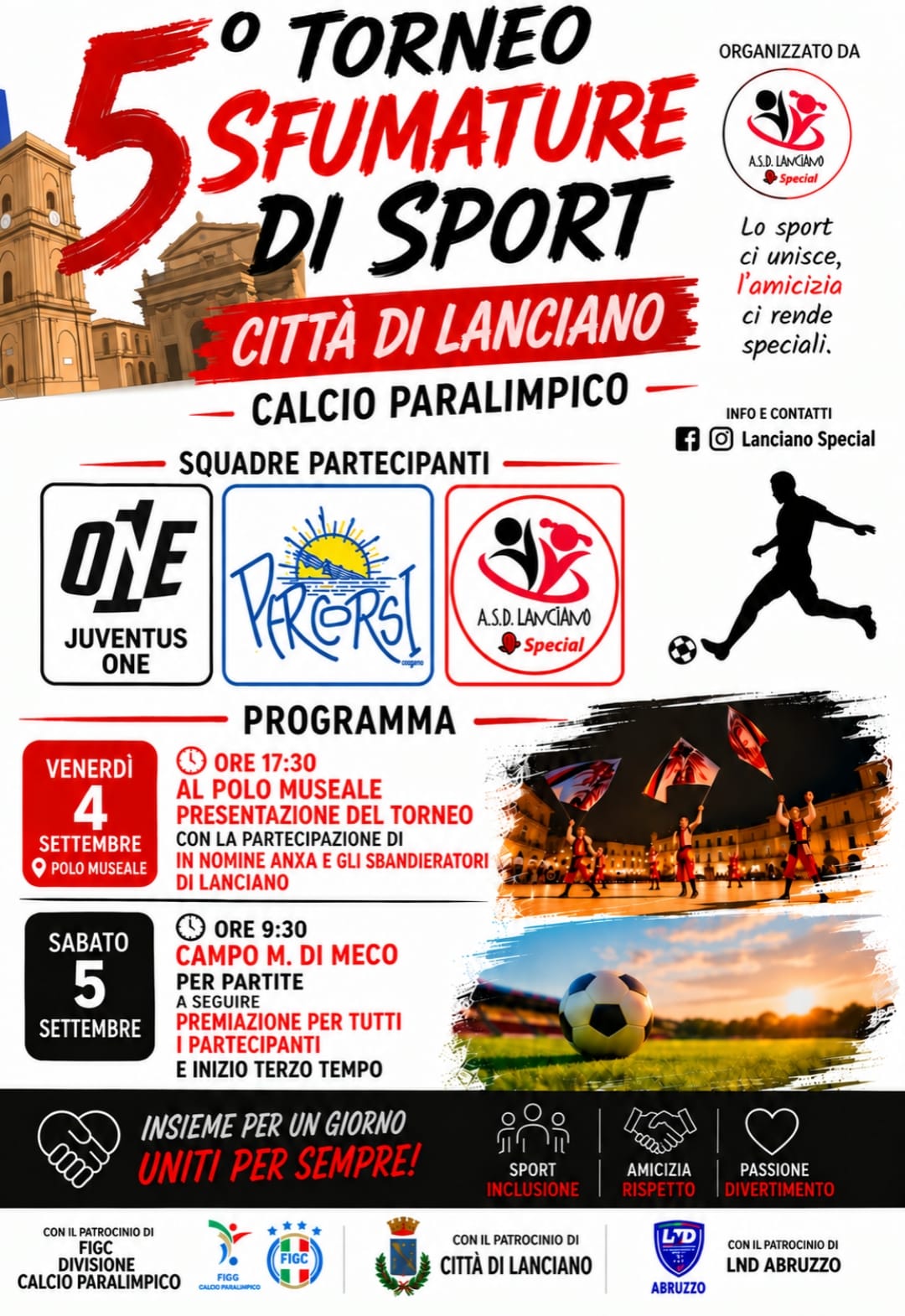 Locandina 5° Torneo Sfumature di sport Città di Lanciano, Squadre partecipanti e programma dettagliato