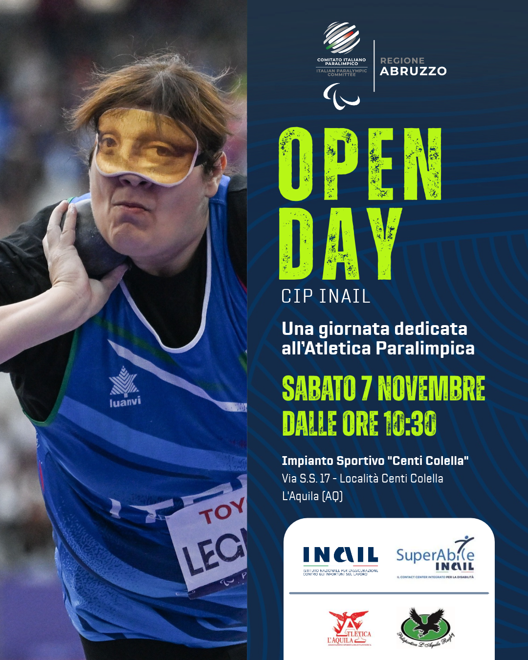 Locandina Open Day CIP INAIL, sabato 7 novembre 2026 a L' Aquila