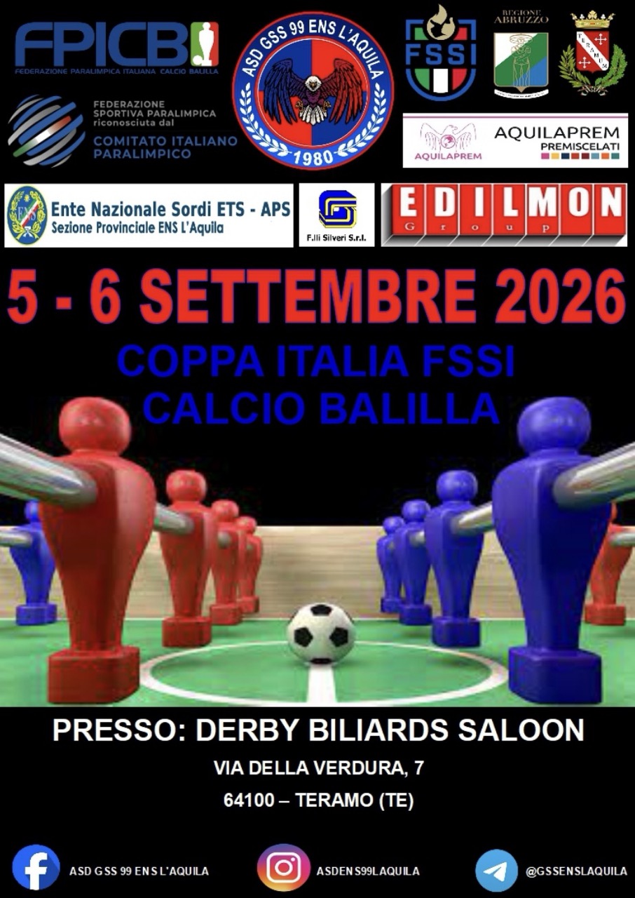 Coppa Italia di Calcio Balilla Federazione Sport Sordi Italia a Teramo
