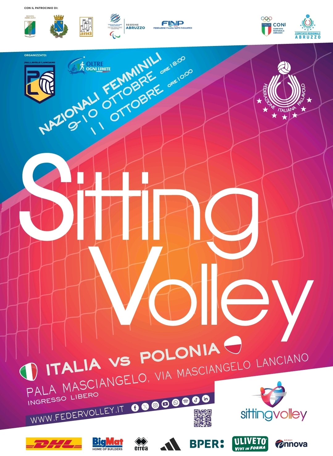 Locandina Nazionali Italiana e Polacca di Sitting Volley a Lanciano