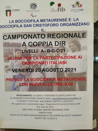 CAMPIONATO REGIONALE A COPPIA DIR... Livelli A-C21 B. C 19 coppie Partecipanti