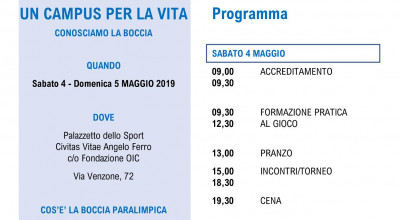 UN CAMPUS PER LA VITA CONOSCIAMO LA BOCCIA 4-5 MAGGIO 2019