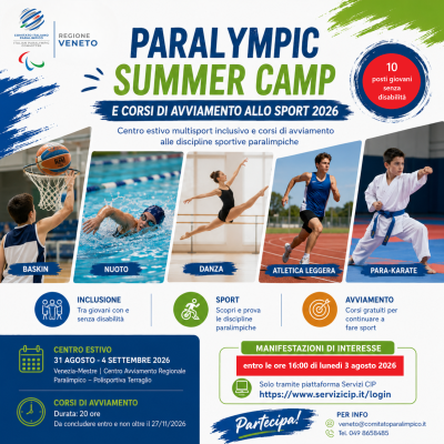 PARALYMPIC SUMMER CAMP - Riapertura termini iscrizioni persone se...