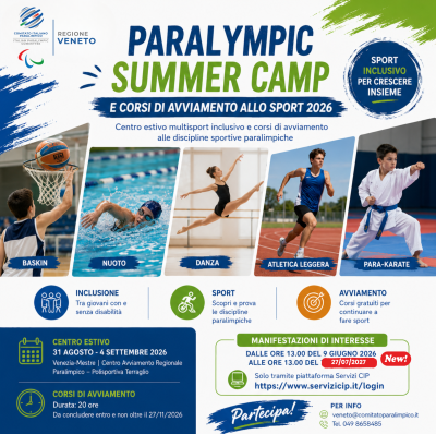 PARALYMPIC SUMMER CAMP E CORSI DI AVVIAMENTO ALLO SPORT 2026