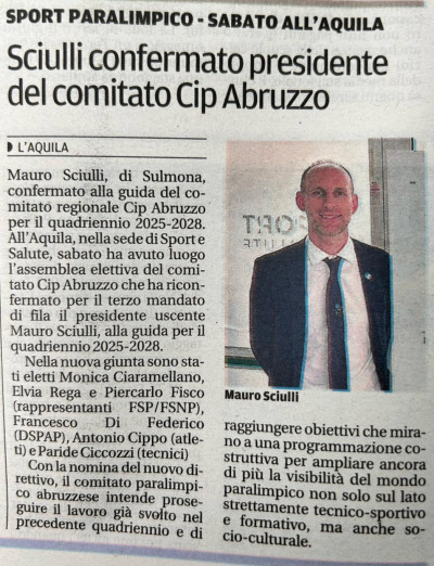Confermato alla guida del CIP ABRUZZO Sciulli Mauro
