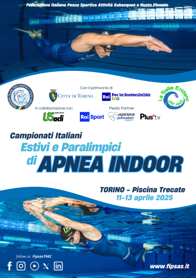 Apnea: a Torino i Campionati Italiani Estivi e Paralimpici Indoor