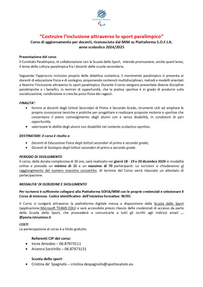 Corso S.O.F.I.A. - Sistema Operativo per la Formazione e le Iniziative di Agg...
