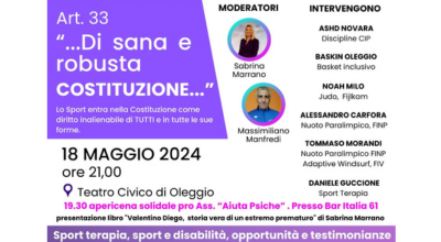 A Oleggio un convegno su sport, disabilità e benessere psicofisico