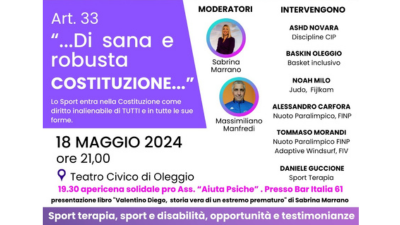 A Oleggio un convegno su sport, disabilità e benessere psicofisico