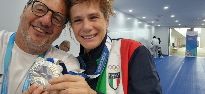 Katia Aere Medaglia Argento World Games 2025 con Massimiliano Popaiz centro