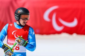 Federico Pelizzari all'arrivo in Super G