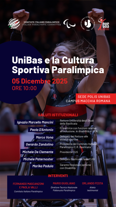 Unibas e la cultura sportiva paralimpica: appuntamento venerdì 5...