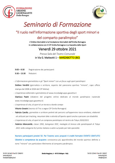 SEMINARIO SUL RUOLO DEGLI SPORT MINORI E DEL COMPARTO PARALIMPICO NELL'INFORM...