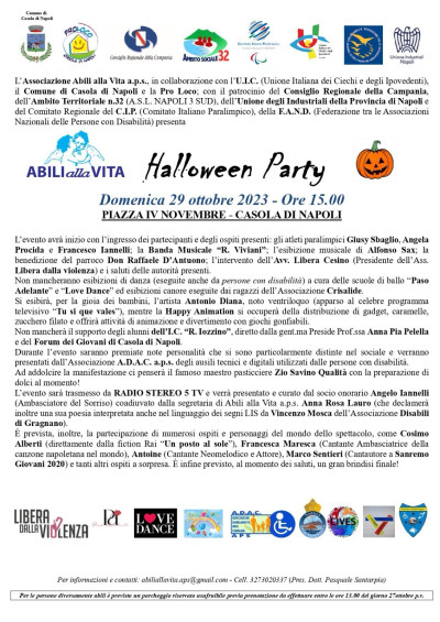 Halloween Party, Associazione Abili alla Vita, Casola di Napoli, 29 ottobre 2023