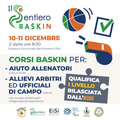 Corsi Baskin qualifica di primo livello, Sant'Arsenio (Sa) 10-11 dicembre 2022