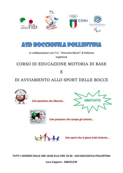 La ASD Bocciofila Pollentina, in collaborazione con il sottoscritto, riapre u...