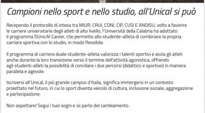 Campioni nello sport e nello studio, all’Unical si può