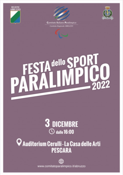 Sabato 3 dicembre a Pescara la festa annuale dello sport paralimpico abruzzese