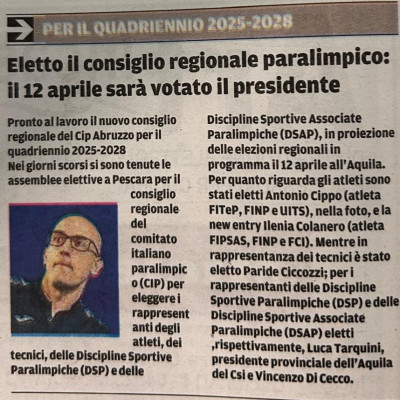 Composto il Consiglio Regionale Paralimpico del CR CIP ABRUZZO