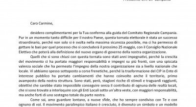 LETTERA DEL PRESIDENTE NAZIONALE DEL CIP LUCA PANCALLI AL PRESIDENTE REGIONAL...