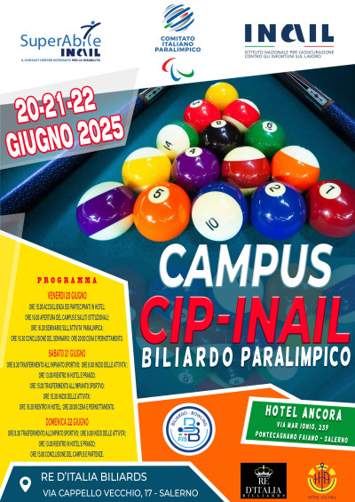 Campus Cip-Inail-Fisbb di Biliardo Paralimpico, Salerno 20-21-22 giugno 2025