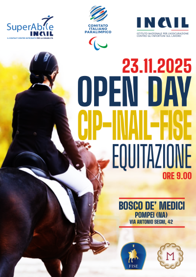 Open Day Cip-Inail-Fise di Equitazione Paralimpica, Pompei (Na) 23 novembre 2025