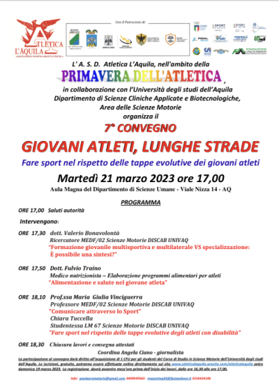 Domani il convegno “Giovani atleti, lungo le strade”