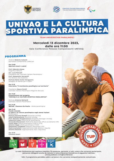 Presentazione progetto UNIVAQ e la CULTURA SPORTIVA PARALIMPICA: TUP