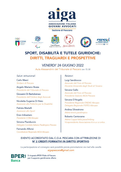 A Pescara grande adesione al convegno Sport, Disabilità e Tutele Giuri...