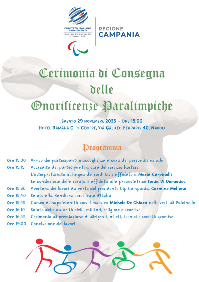 Cerimonia di Consegna delle Onorificenze Paralimpiche, Napoli 29 novembre 2025