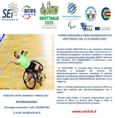 GROTTAGLIE 2020 -  TORNEO NAZIONALE PARABADMINTON GROTTAGLIE