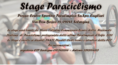Programma stage paraciclismo a Selargius 24 - 26 ottobre 2021