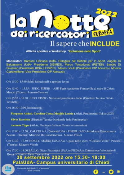 Notte Europea dei Ricercatori: lo sport Paralimpico protagonista a Chieti il ...