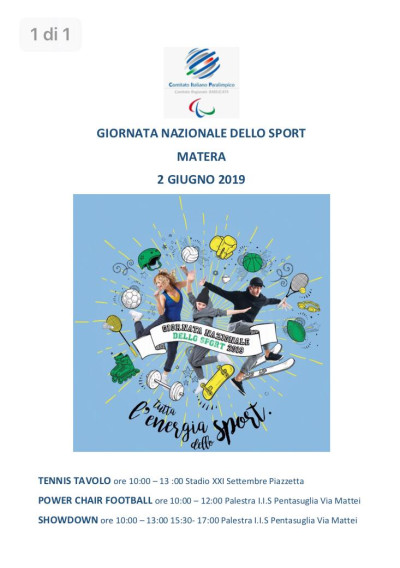 Giornata Nazionale dello Sport - Matera celebra la 16^ giornata nazionale del...