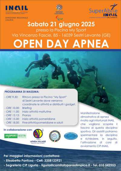 Open Day di Apnea per infortunati INAIL: appuntamento il 21 giugno a Sestri L...