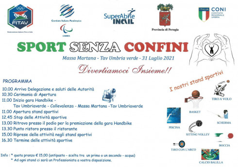 Il 31 luglio al Tav Umbriaverde una giornata di Sport senza confini