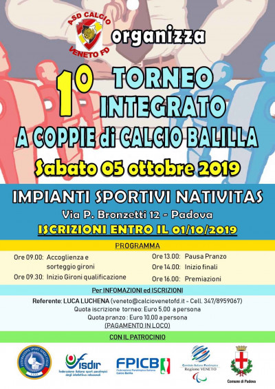 1° TORNEO INTEGRATO A COPPIE di CALCIO BALILLA