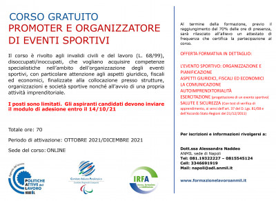 CORSO GRATUITO PROMOTER E ORGANIZZATORI DI EVENTI SPORTIVI